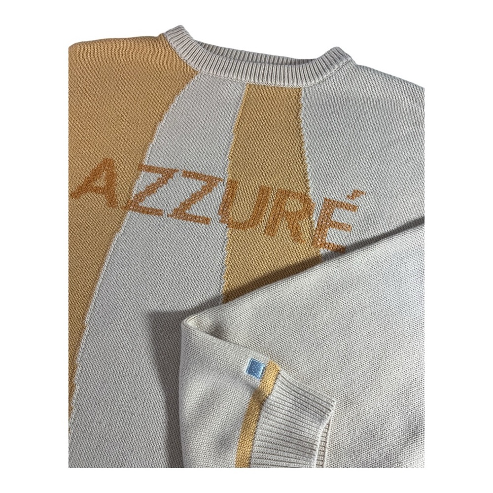 Azzure Mens/Unisex VTG‎ Sweater Beige & Golden Yellow  XL Acrylic/Cotton